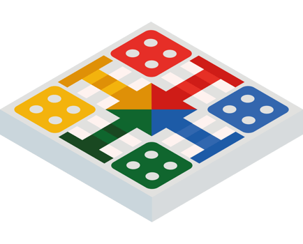 A colorful board with four dice pieces png