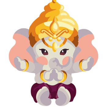 An elephant with a gold crown and a gold necklace png