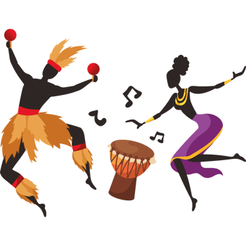 Two people dancing with drums and music notes png