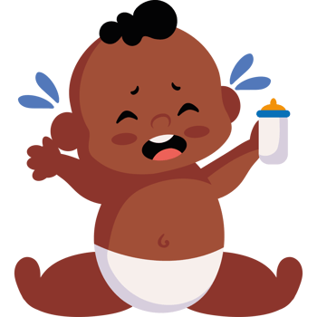 A cartoon baby crying and holding a bottle png
