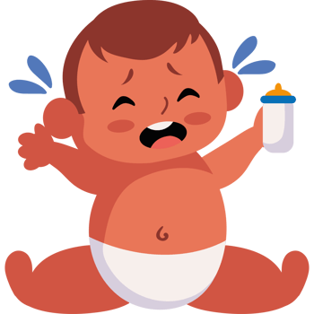 A baby crying and holding a bottle png