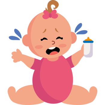 A baby crying and holding a bottle png