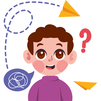 A boy is thinking about what to do with his paper airplane png