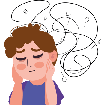 A boy is holding his head and looking at his hands png