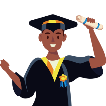 An illustration of a black man in a graduation gown png