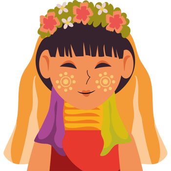 A cartoon girl wearing a colorful dress and headband png