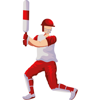A cartoon man in red and white uniform holding a bat png