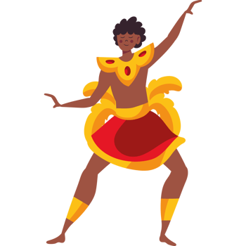 A cartoon dancer in a red and yellow costume png