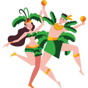 A couple dancing in a tropical costume png