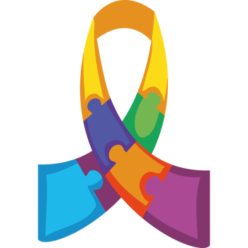 A colorful ribbon with puzzle pieces on it png