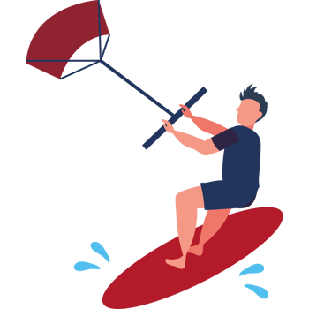 A man is riding a kite on a surfboard png