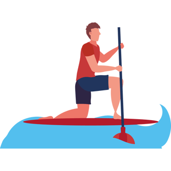 A man is paddling on a surfboard png