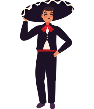 A cartoon mexican man in a sombrero png