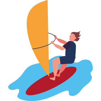 A person riding a windsurf board in the ocean png