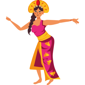 A cartoon woman in a colorful dress dancing png