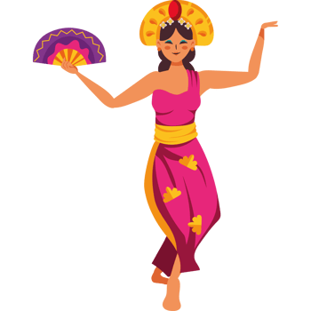 A cartoon woman in a traditional costume holding a fan png