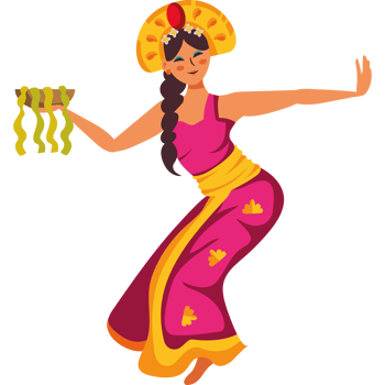 A cartoon woman dancing in a colorful dress png