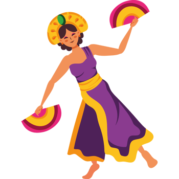 A woman in a purple dress is dancing with a fan png