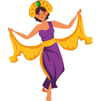 A cartoon woman in a purple dress and yellow headdress png