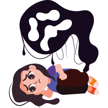 A girl laying on the ground with a black and white blob png