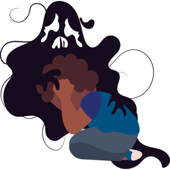 A person sitting on the floor with a ghost on their head png