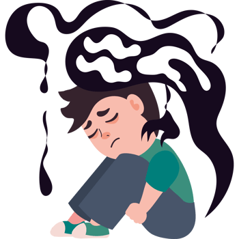 A cartoon boy sitting on the ground with his head down png