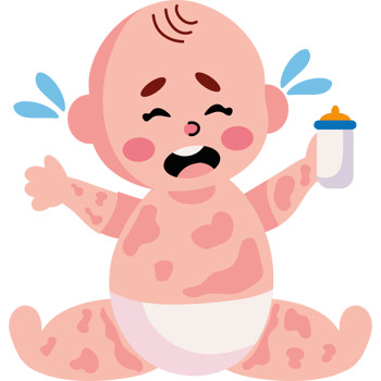 A baby crying with a bottle in its hand png