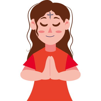 A woman in red shirt praying with hands closed png