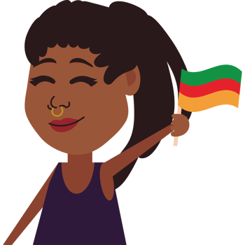A cartoon girl holding a flag with her hands png