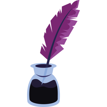 A purple feather quill in a glass vase icon isolated png