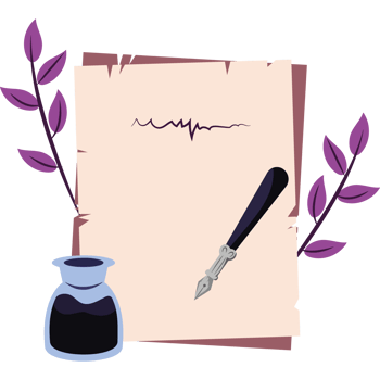 A pen and ink on a piece of paper with a purple flower png