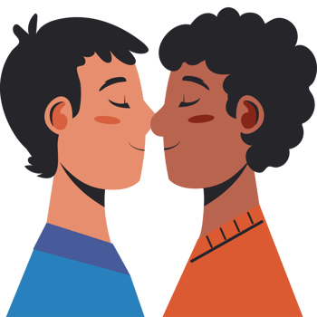 Two men kissing in front of a black background png