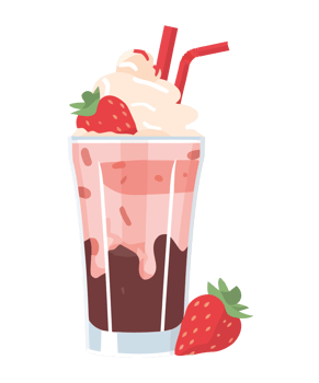 A strawberry milkshake with whipped cream and strawberries png