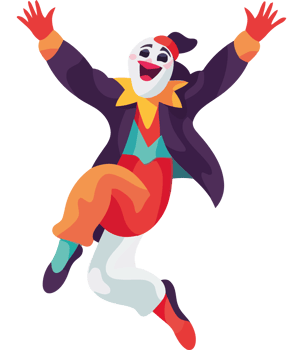 Jumping cartoon clown in Halloween costumes isolated png