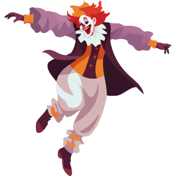 terrified clown with costume to Halloween party isolated png