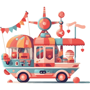 A cartoon car with a candy store on it png