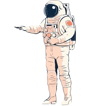 An astronaut in a space suit pointing at something png
