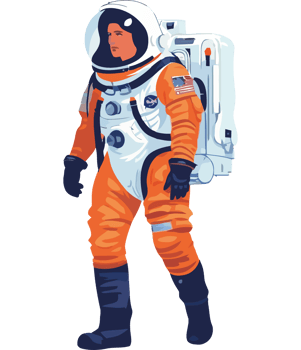 Futuristic astronaut in space suit working isolated png