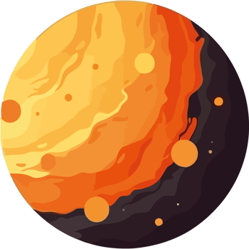 An orange and black planet with a yellow sun png