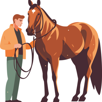 A man is standing next to a horse png