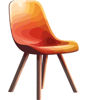 An orange chair with wooden legs png