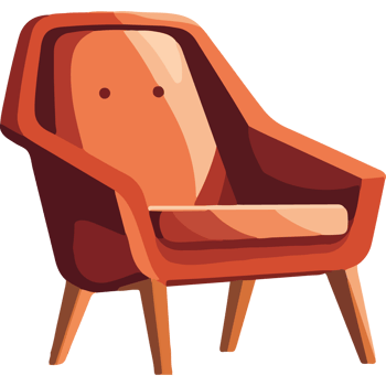 An orange chair with a wooden frame png