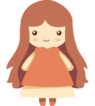 A cartoon girl with long hair and an orange dress png