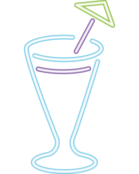 A neon sign with a drink and umbrella png