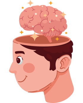 A cartoon man with a brain in his head png