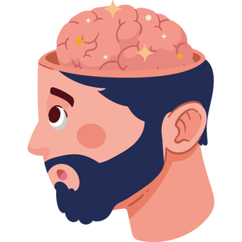 A man with a beard and a brain in his head png