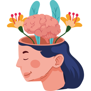 Illustration of a woman with flowers in her head png