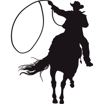 A silhouette of a cowboy riding a horse with a lasset png