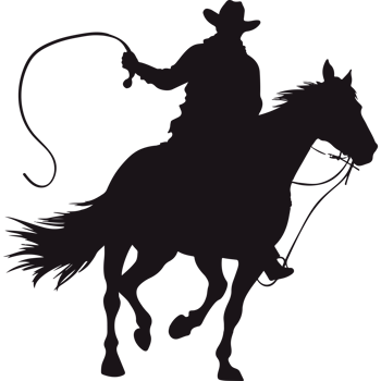 A silhouette of a cowboy on a horse with a lasset png
