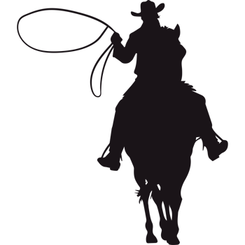 A silhouette of a cowboy on a horse with a lasset png